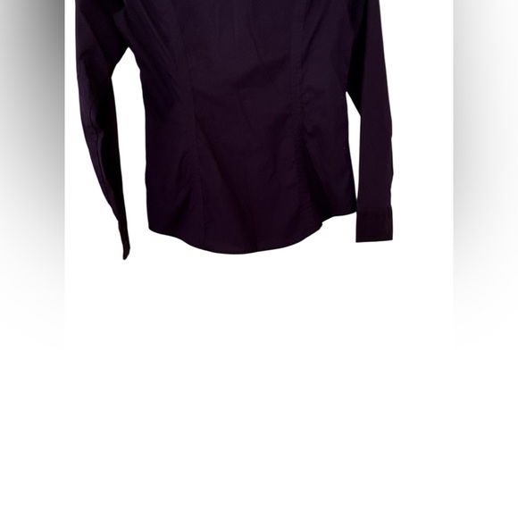 Express Deep Purple Button Down Shirt Leopard Trim Collar Women Small - Picture 10 of 11